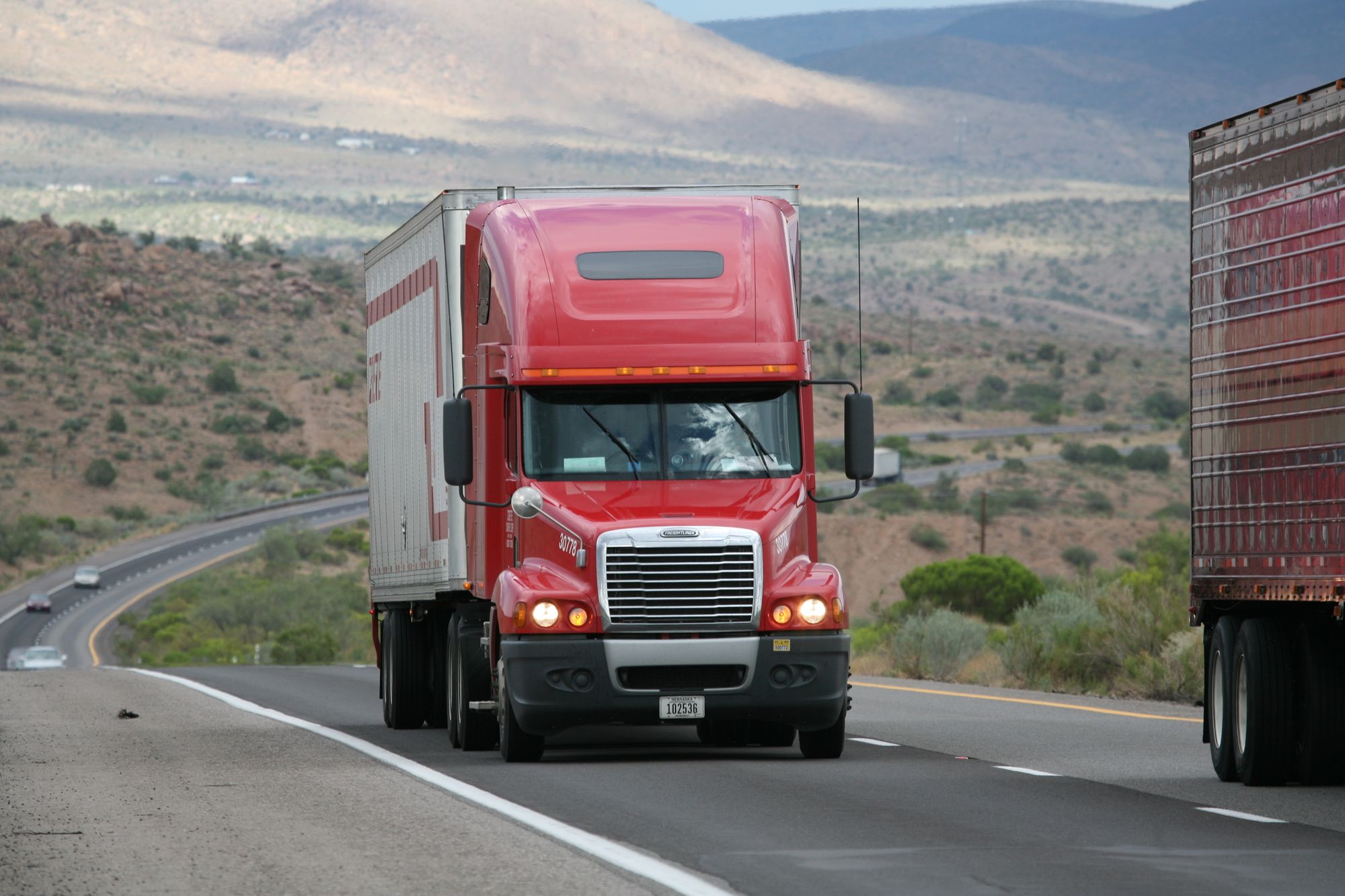 A transport truck on the highway