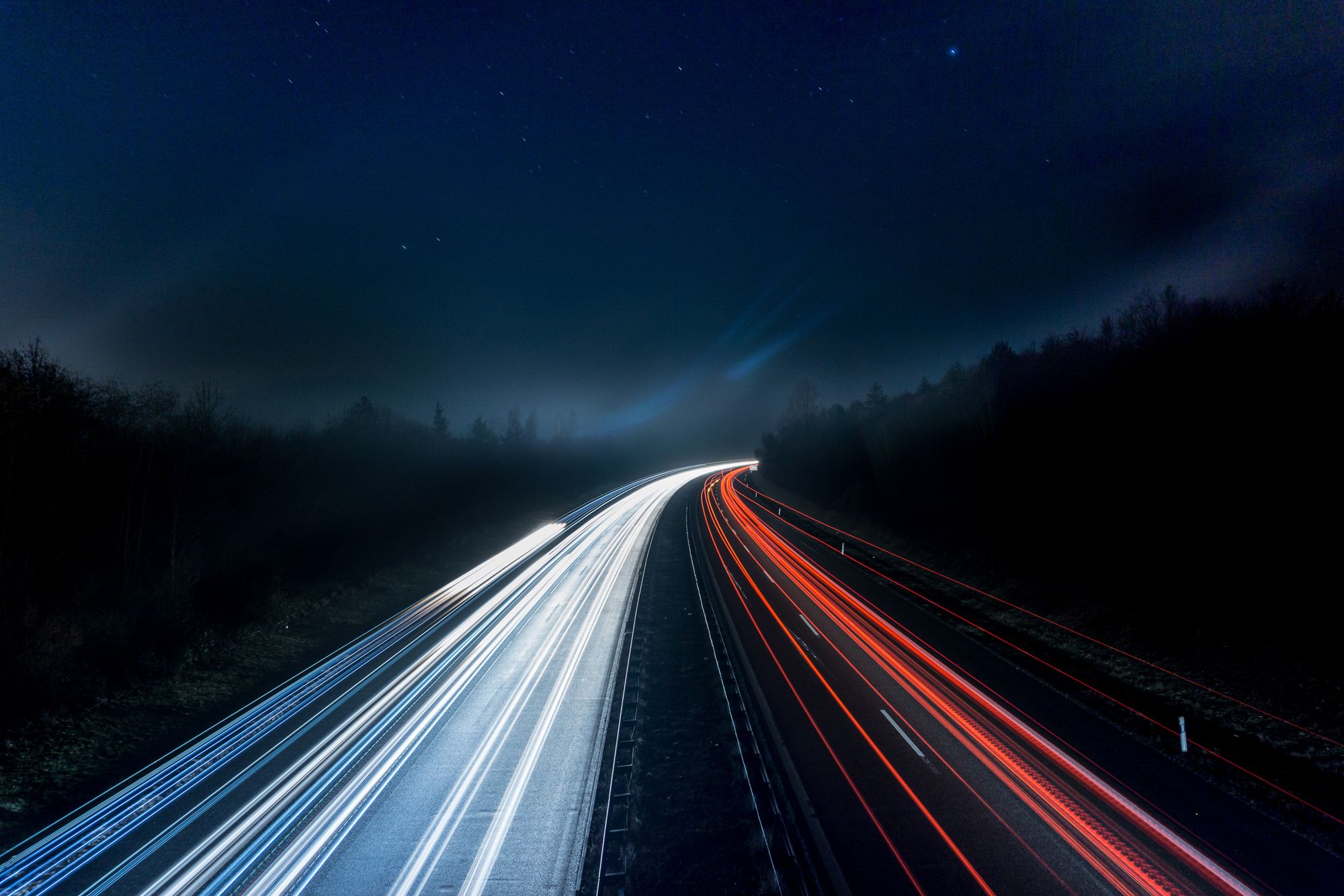 Night highway light trails