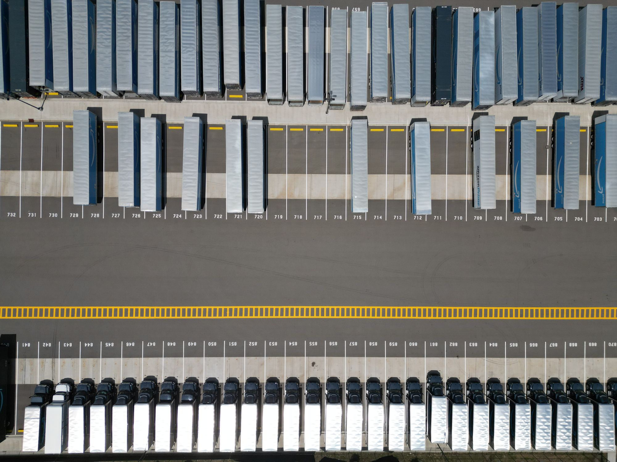 A line of transport trucks